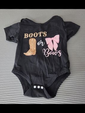 Baby Black "Boots or Bows" One-Piece Bodysuit 6/12 Months